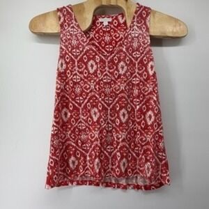 Charter Club Womens Red White‎ Ikat Sequin V-Neck Rayon Tank Top Large